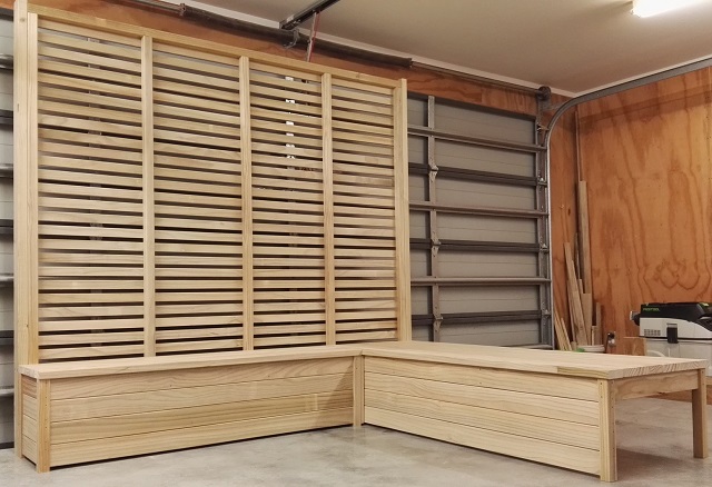 Trellis unit with bench seat custom job - made to measure.