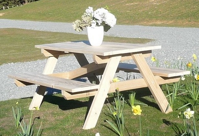 Wooden outdoors picnic table